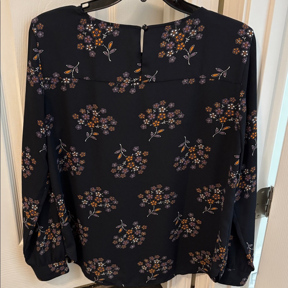 LOFT Navy Floral Long-Sleeve Blouse - Picture 7 of 7